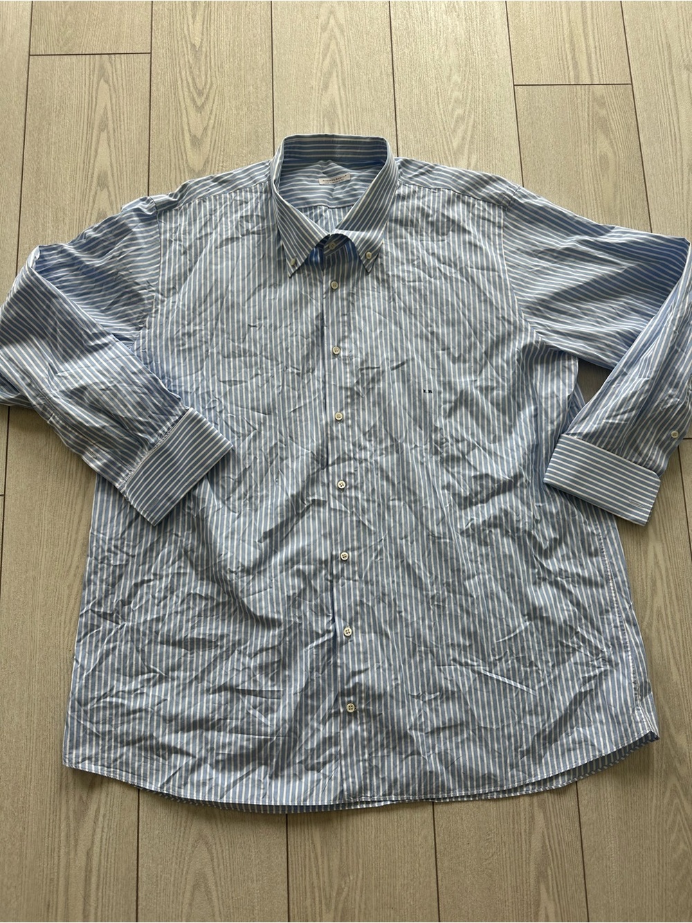 Roberto Ricetti Men's Blue Stripe Button-Down Dress Shirt 27 inches pit to pit